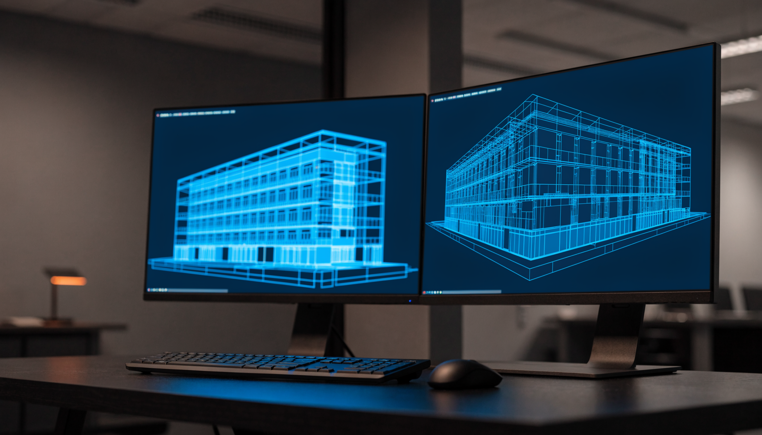 Vermessungsbüro für Architekten – BIM-Gebäudemodell auf Monitor