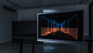 BIM Modellierung aus Punktwolke – Punktwolken-Visualisierung eines Gebäudes auf Monitor