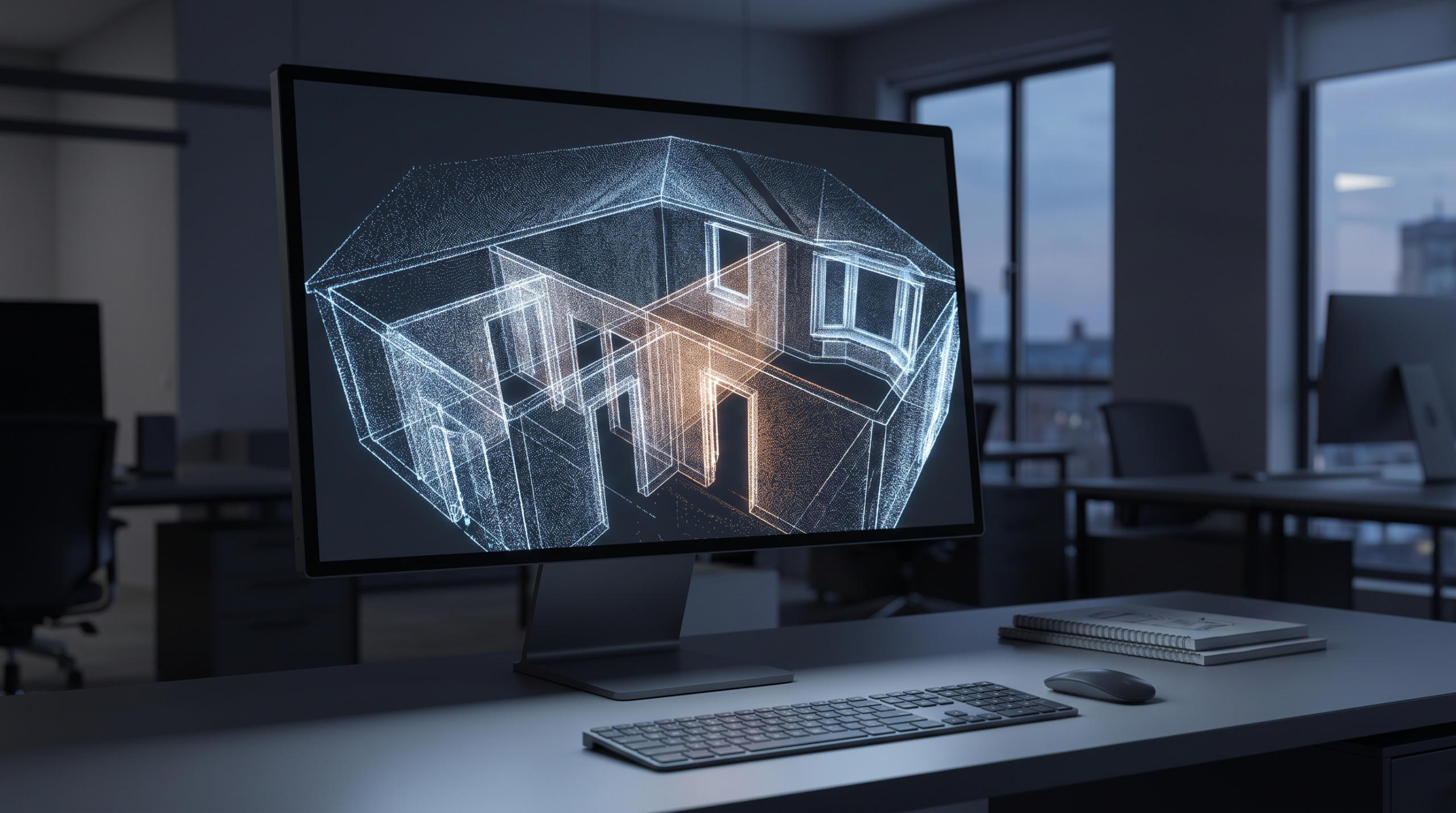Wohnflächenberechnung – Punktwolke eines Wohnungsgrundrisses auf dem Monitor