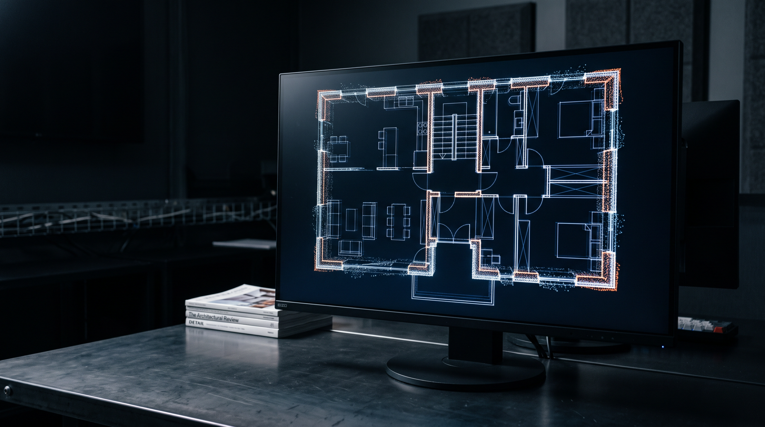Was zählt zur Wohnfläche – Wohnungsgrundriss als Punktwolken-Geometrie auf dem Monitor