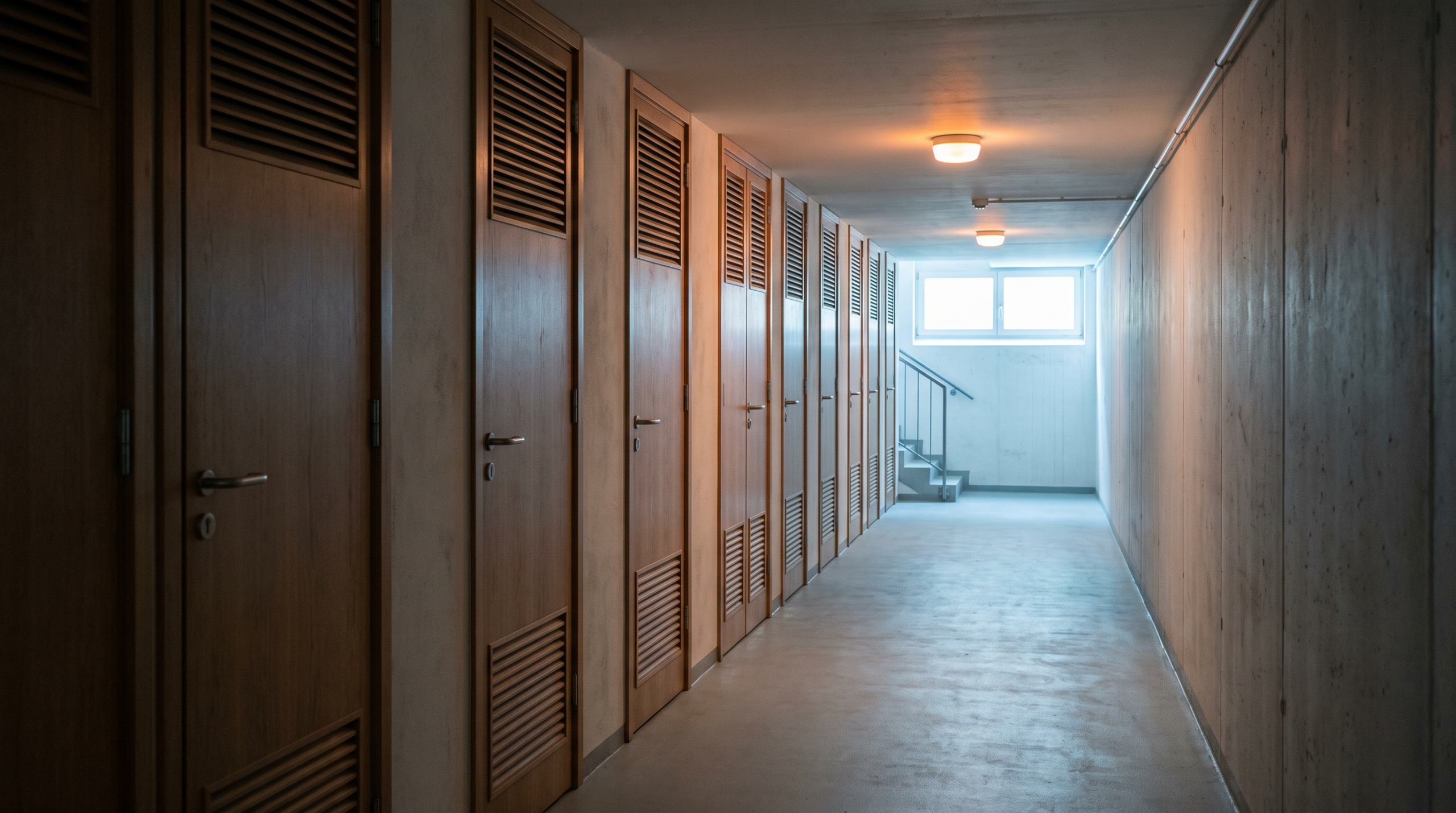 Nutzfläche NUF 7 – Kellergang mit Abstellräumen in einem Mehrfamilienhaus